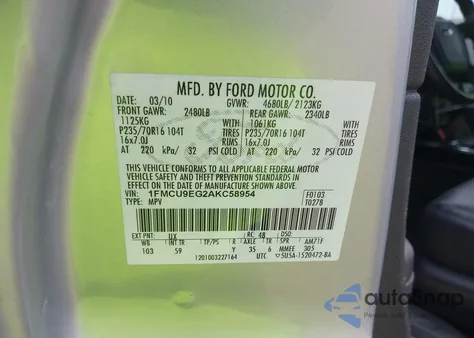 2010 Ford Escape Limited z USA, uszkodzony, nr VIN 1FMCU9EG2AKC58954